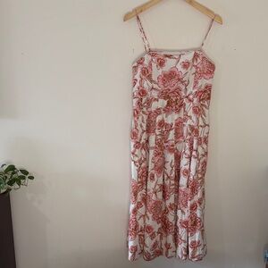 Tahari Linen Blend Floral Fit & Flare Dress Garden Party Coquette Feminine Sz 8